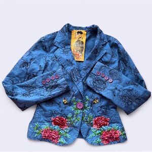 Ikhan Embroidered Floral Blazer – Korean-Inspired Statement Jacket – Size S
